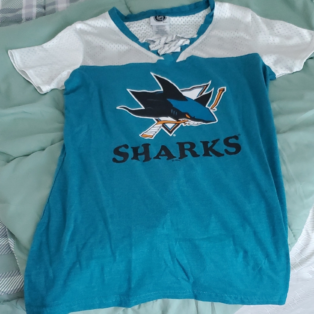 NHL Blue and White Short Sleeve Sharks Tee